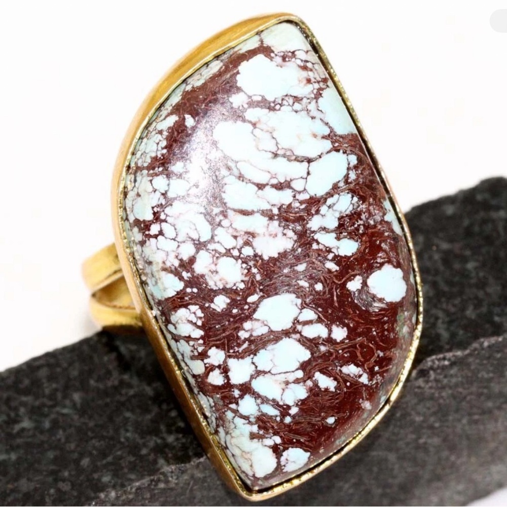 Wild Horse Golden Plated Gemstone Bi Handmade Ring US 8 Gifts Jewelry